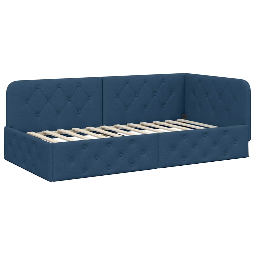 Cornice del letto ad angolo Blu 90 x 190 cm Tessuto | homemem39