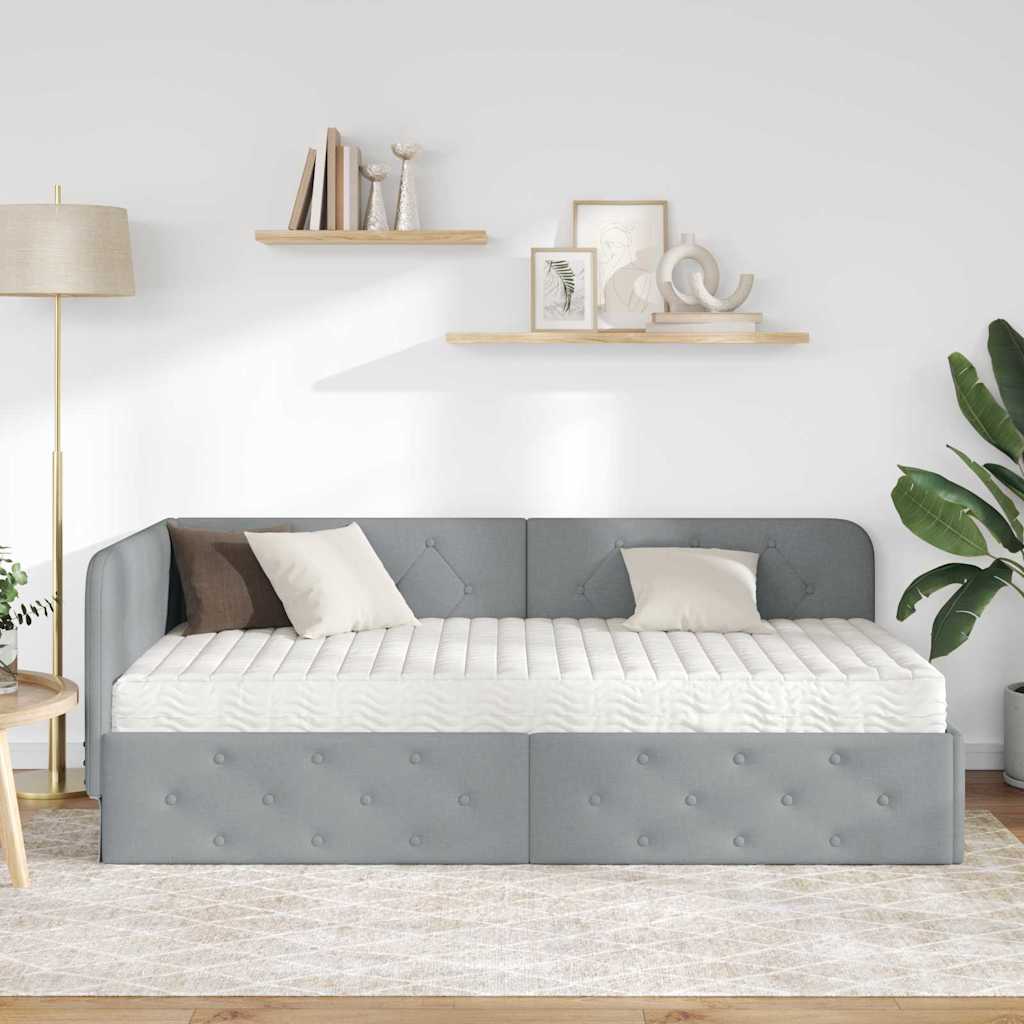 Cornice del letto ad angolo Grigio chiaro 90 x 200 cm Tessuto | homemem39