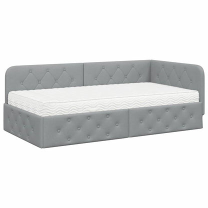 Cornice del letto ad angolo Grigio chiaro 90 x 200 cm Tessuto | homemem39