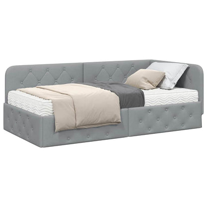 Cornice del letto ad angolo Grigio chiaro 90 x 200 cm Tessuto | homemem39