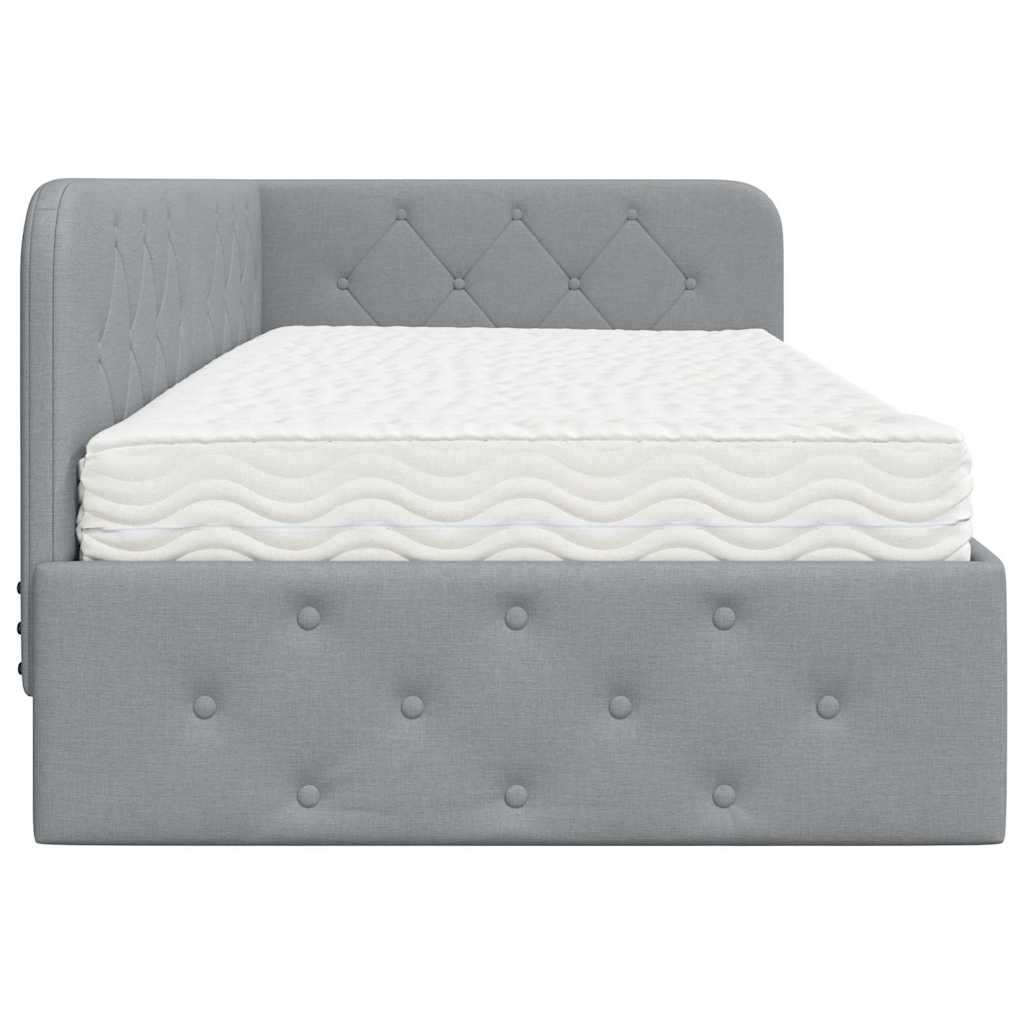 Cornice del letto ad angolo Grigio chiaro 90 x 200 cm Tessuto | homemem39