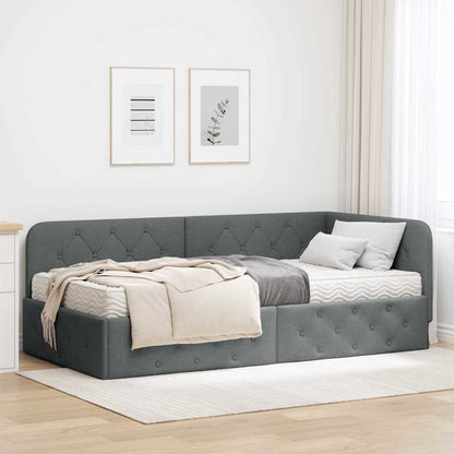 Cornice del letto ad angolo Grigio scuro 90 x 200 cm Tessuto | homemem39
