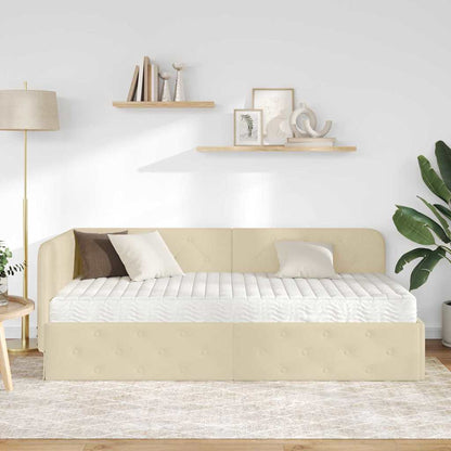 Cornice del letto ad angolo Crema 90 x 200 cm Tessuto | homemem39