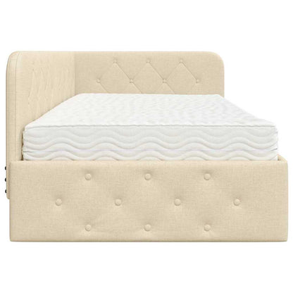 Cornice del letto ad angolo Crema 90 x 200 cm Tessuto | homemem39