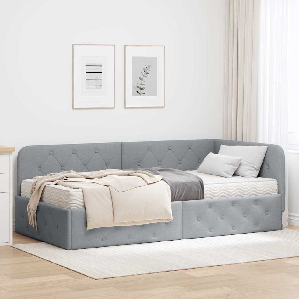 Cornice del letto ad angolo Grigio chiaro 100 x 200 cm Tessuto | homemem39