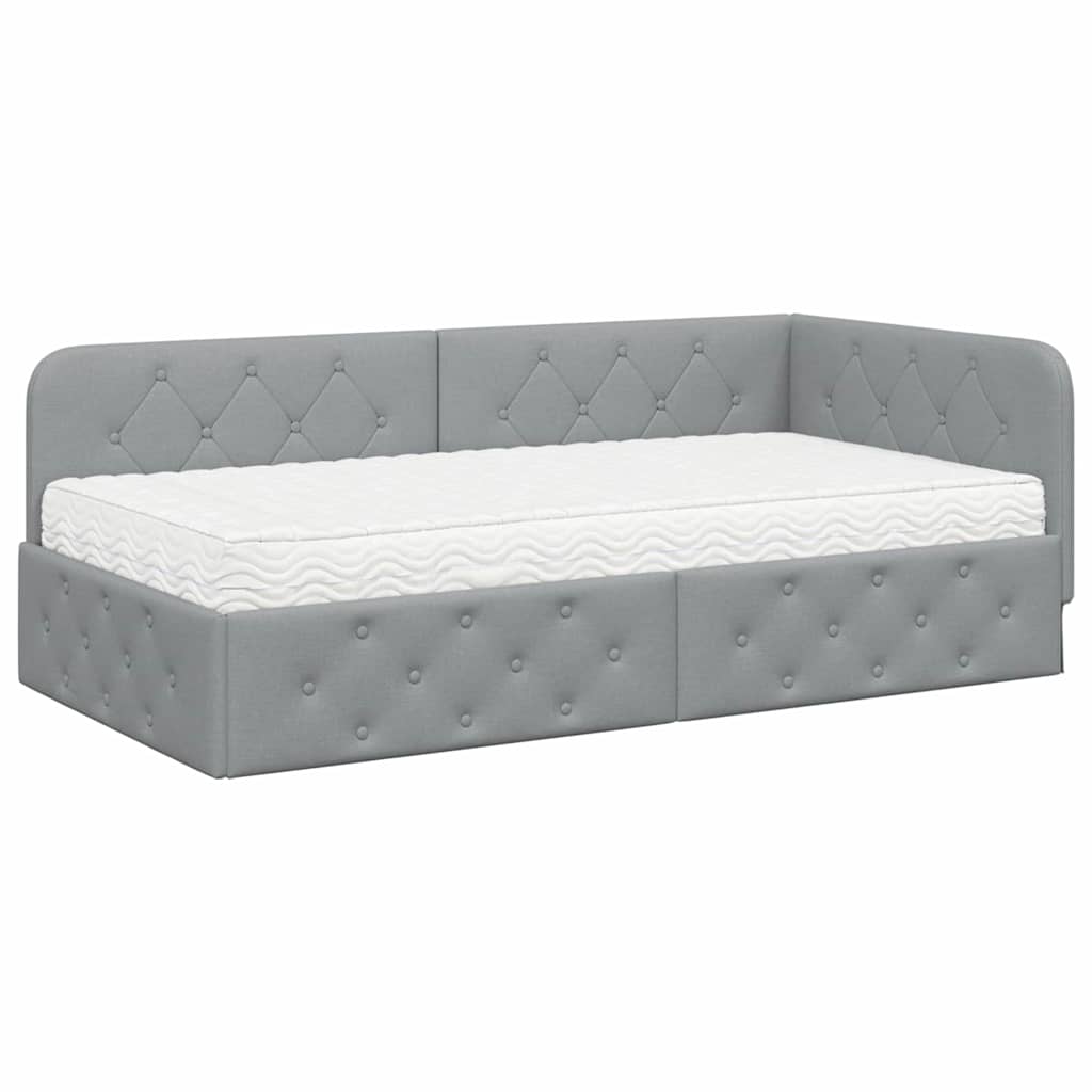 Cornice del letto ad angolo Grigio chiaro 100 x 200 cm Tessuto | homemem39