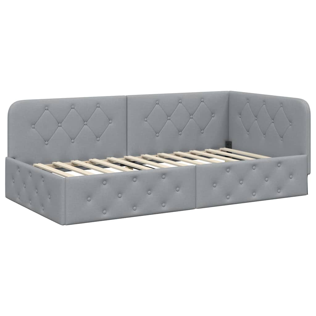 Cornice del letto ad angolo Grigio chiaro 100 x 200 cm Tessuto | homemem39