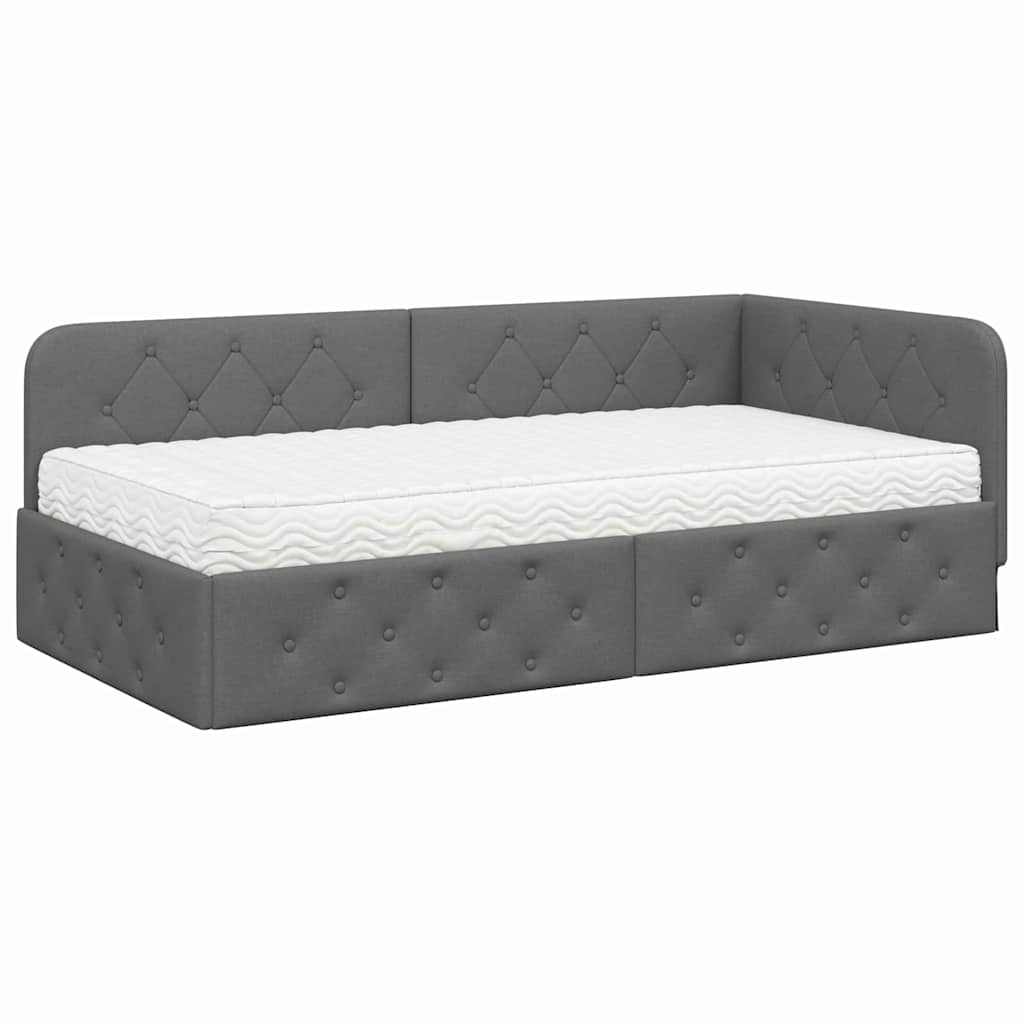 Cornice del letto ad angolo Grigio scuro 100 x 200 cm Tessuto | homemem39