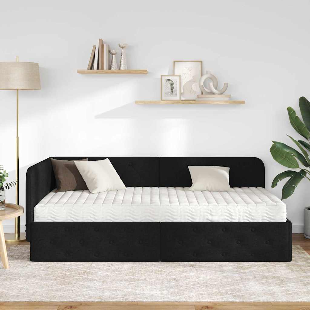 Cornice del letto ad angolo Nero 100 x 200 cm Tessuto | homemem39