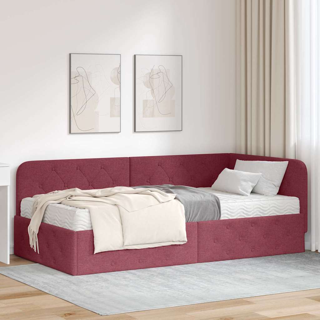 Cornice del letto ad angolo Rosso Vino 100 x 200 cm Tessuto | homemem39