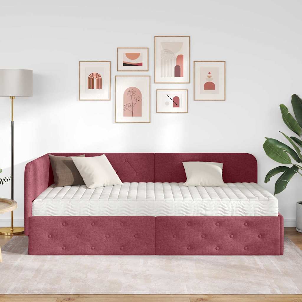 Cornice del letto ad angolo Rosso Vino 100 x 200 cm Tessuto | homemem39