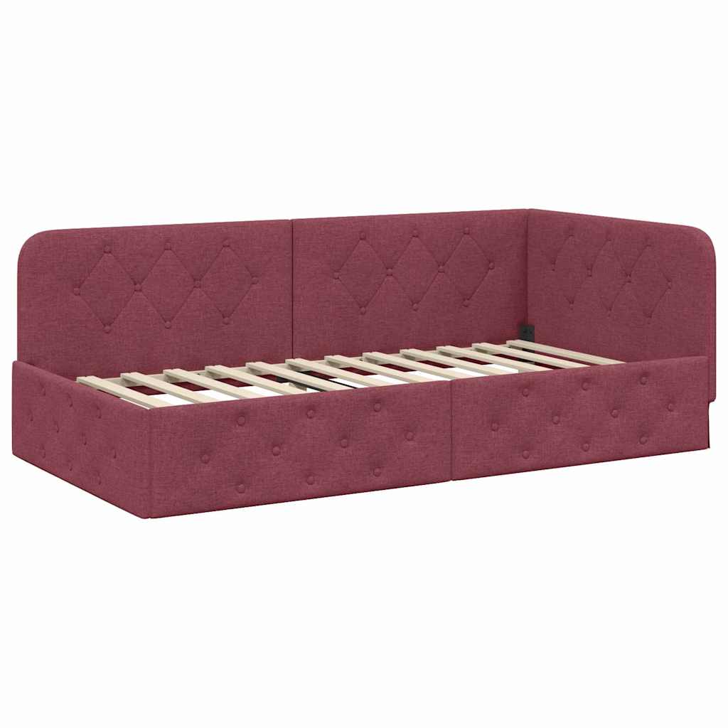 Cornice del letto ad angolo Rosso Vino 100 x 200 cm Tessuto | homemem39