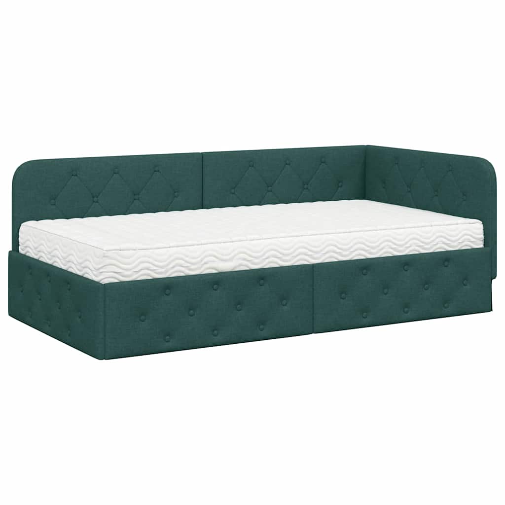 Cornice del letto ad angolo Verde Scuro 100 x 200 cm Tessuto | homemem39