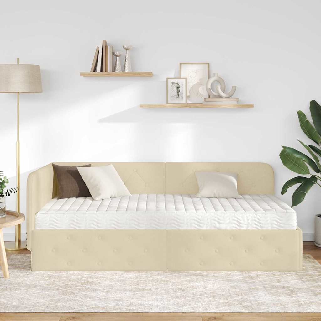 Cornice del letto ad angolo Crema 100 x 200 cm Tessuto | homemem39