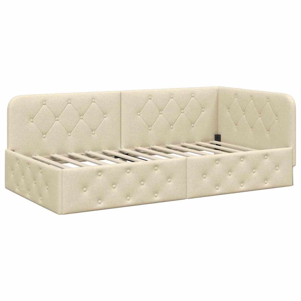Cornice del letto ad angolo Crema 100 x 200 cm Tessuto | homemem39
