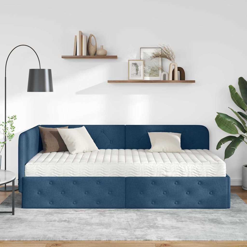Cornice del letto ad angolo Blu 100 x 200 cm Tessuto | homemem39