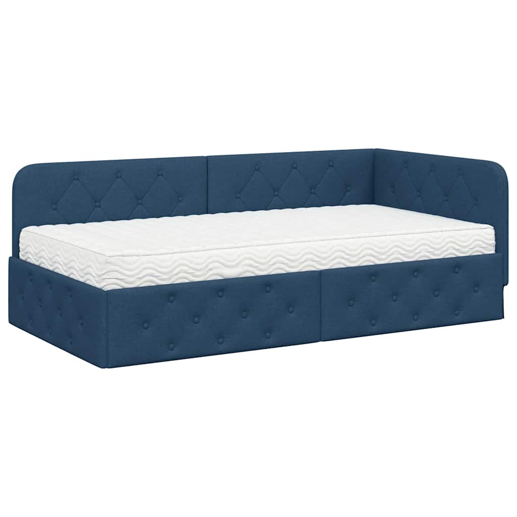 Cornice del letto ad angolo Blu 100 x 200 cm Tessuto | homemem39