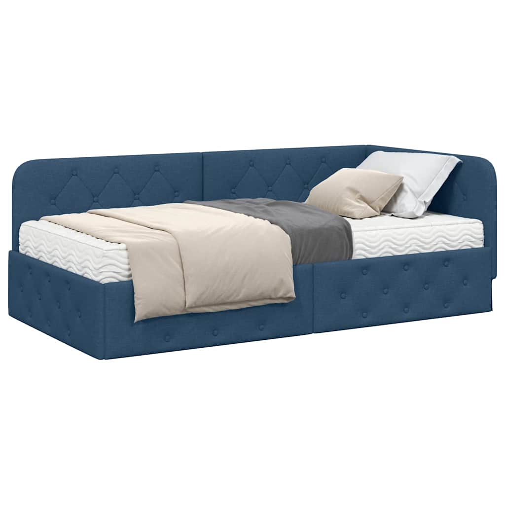 Cornice del letto ad angolo Blu 100 x 200 cm Tessuto | homemem39