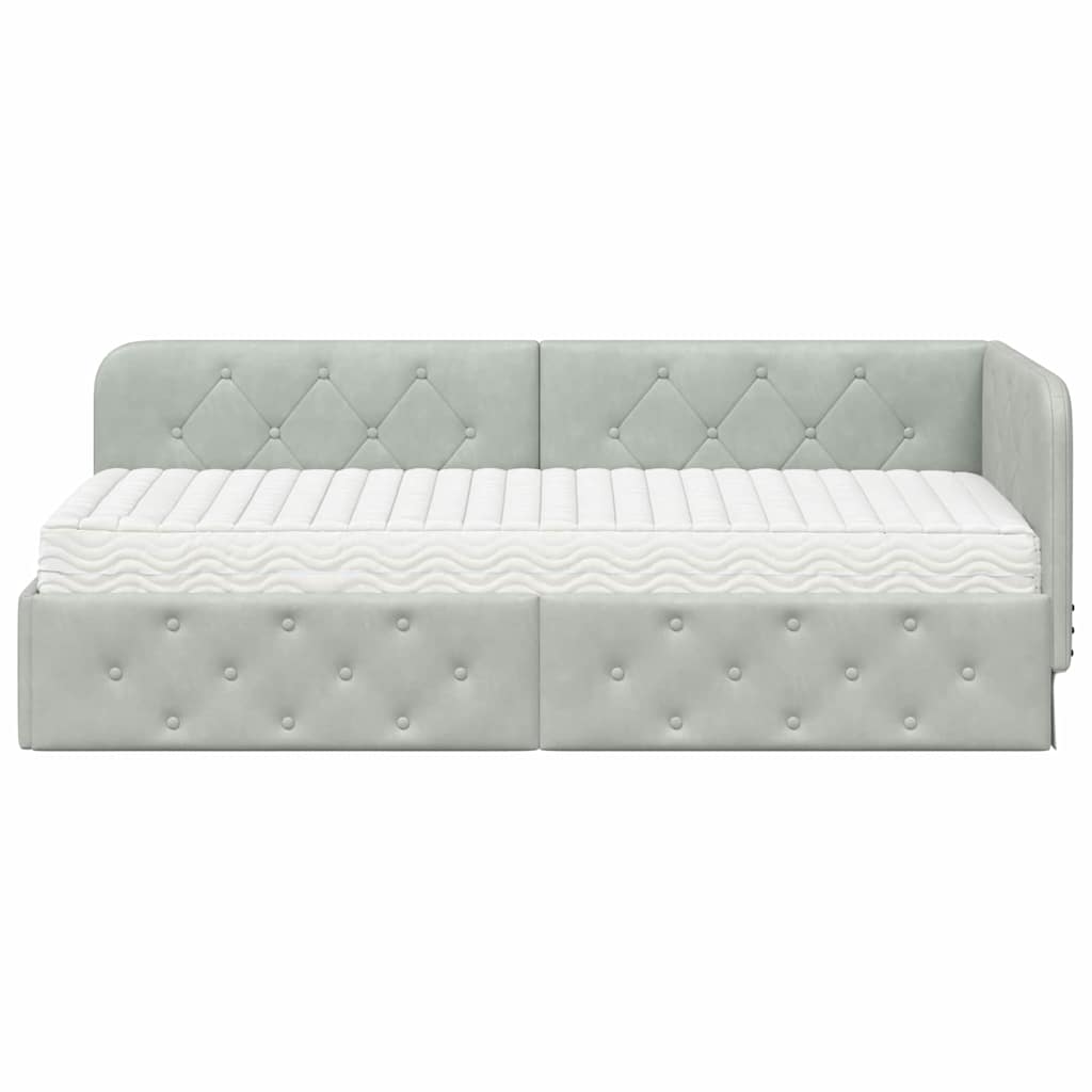 Cornice del letto ad angolo Grigio chiaro 80 x 200 cm Velluto | homemem39