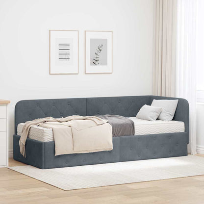 Cornice del letto ad angolo Grigio scuro 80 x 200 cm Velluto | homemem39