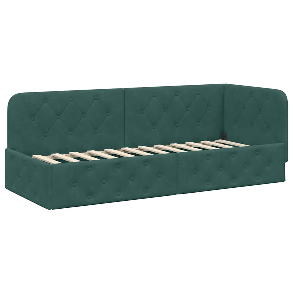 Cornice del letto ad angolo Verde Scuro 80 x 200 cm Velluto | homemem39