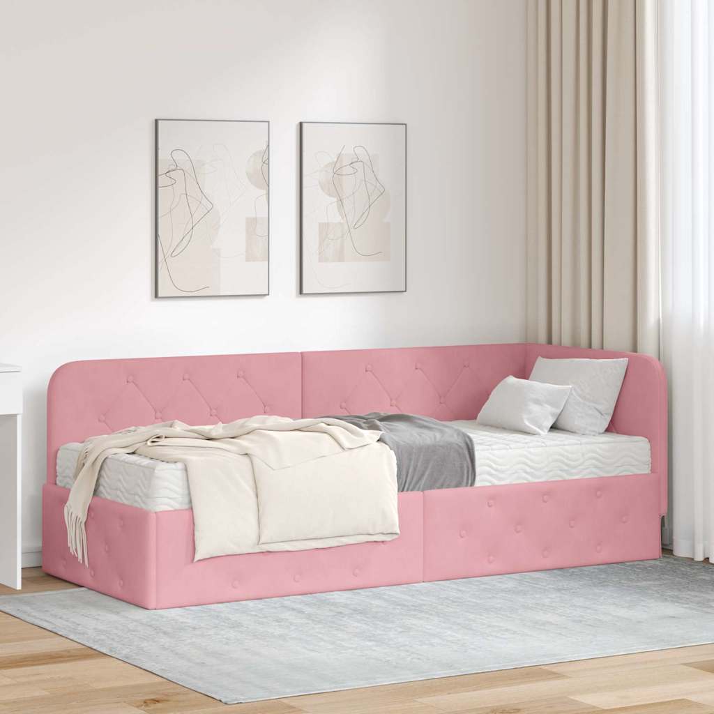 Cornice del letto ad angolo Rosa 80 x 200 cm Velluto | homemem39