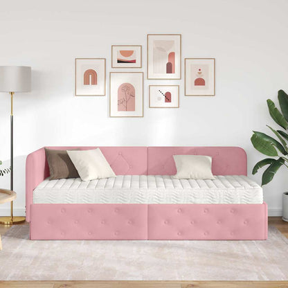 Cornice del letto ad angolo Rosa 80 x 200 cm Velluto | homemem39