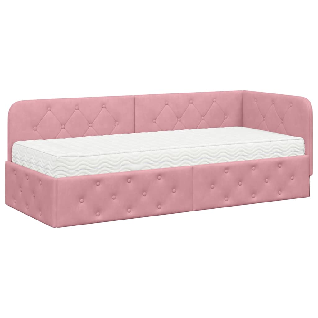 Cornice del letto ad angolo Rosa 80 x 200 cm Velluto | homemem39