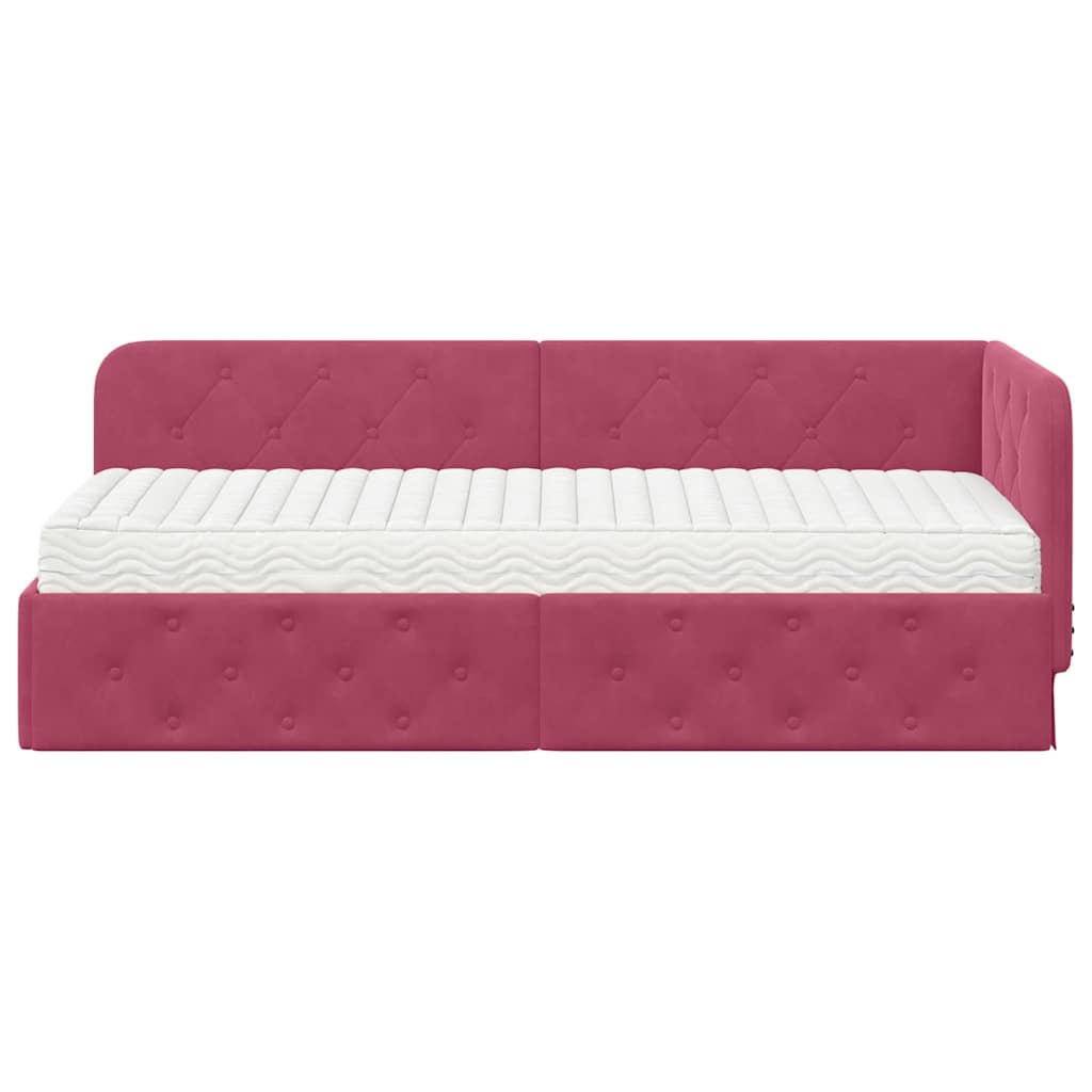 Cornice del letto ad angolo Rosso Vino 80 x 200 cm Velluto | homemem39