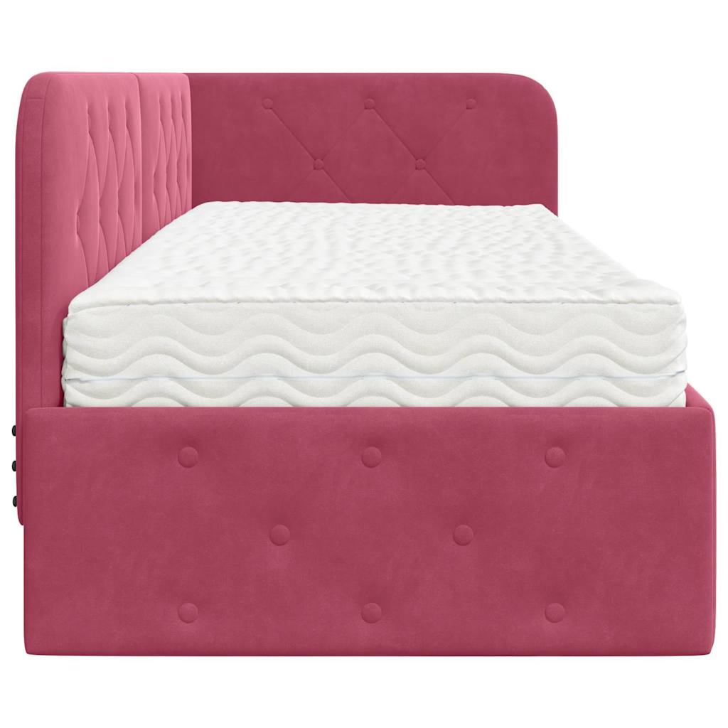 Cornice del letto ad angolo Rosso Vino 80 x 200 cm Velluto | homemem39