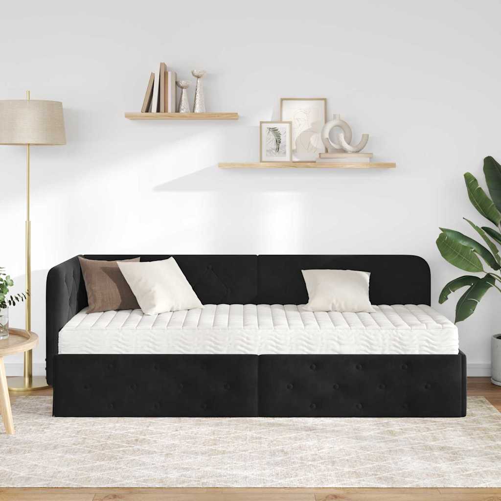 Cornice del letto ad angolo Nero 80 x 200 cm Velluto | homemem39