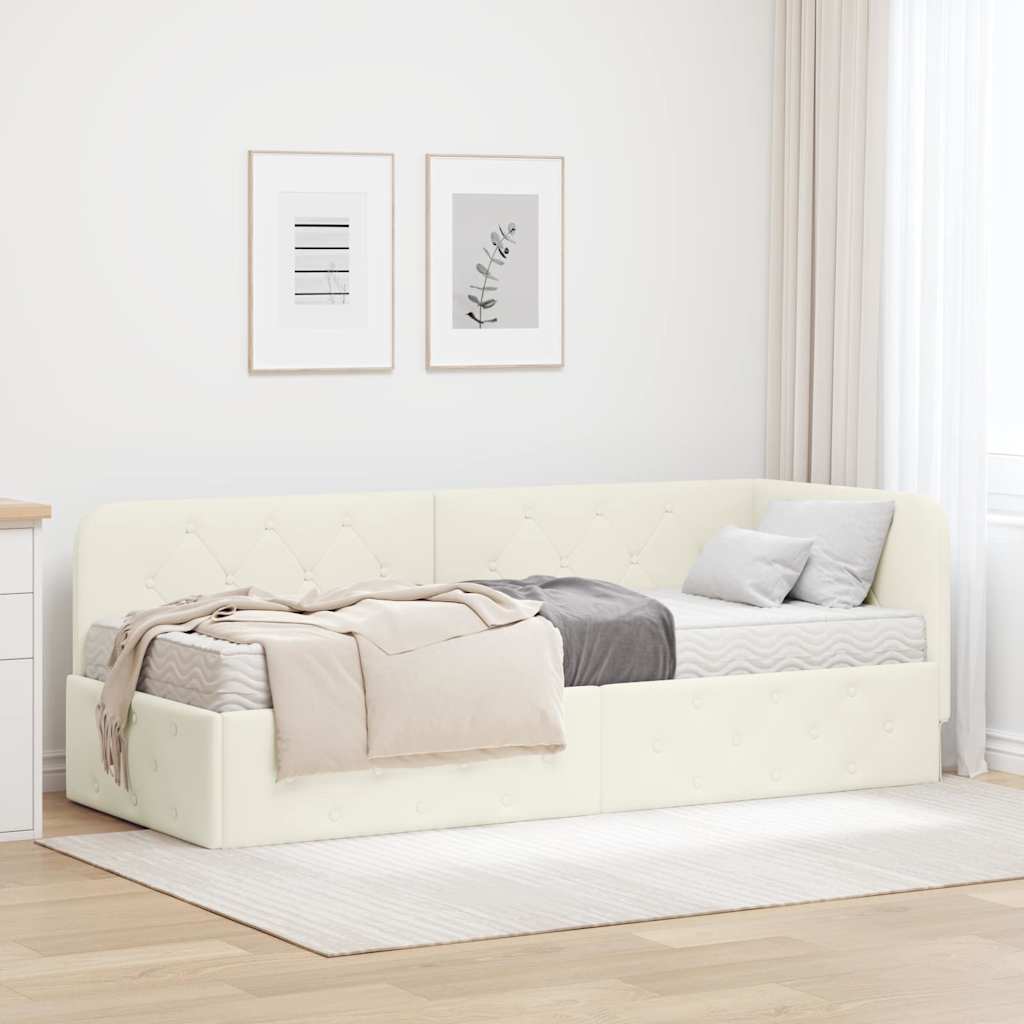 Cornice del letto ad angolo Crema 80 x 200 cm Velluto | homemem39