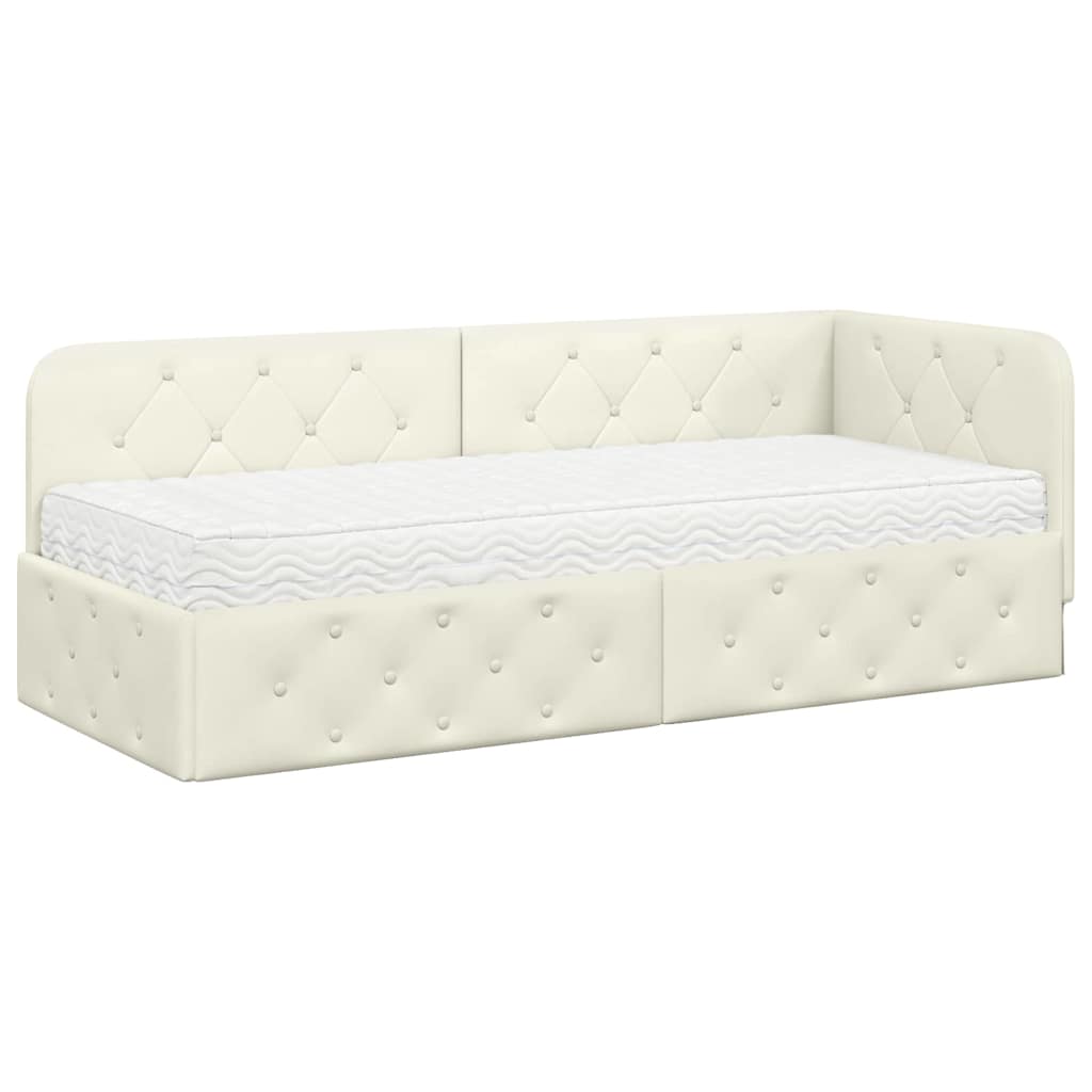 Cornice del letto ad angolo Crema 80 x 200 cm Velluto | homemem39