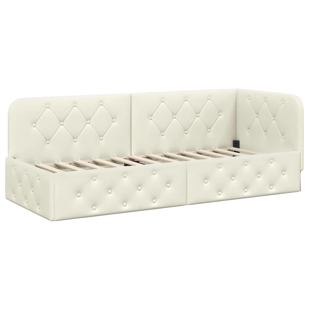 Cornice del letto ad angolo Crema 80 x 200 cm Velluto | homemem39