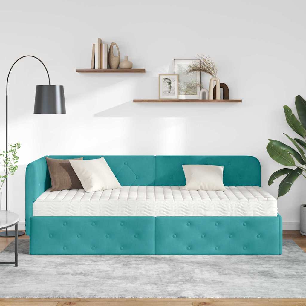 Cornice del letto ad angolo Turchese 80 x 200 cm Velluto | homemem39