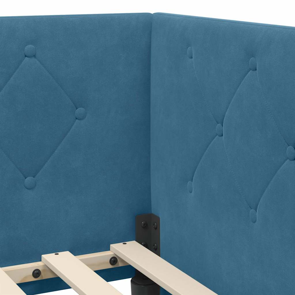 Cornice del letto ad angolo Blu 90 x 190 cm Velluto | homemem39