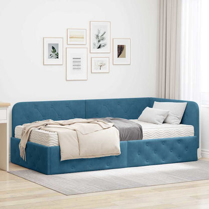 Cornice del letto ad angolo Blu 90 x 190 cm Velluto | homemem39