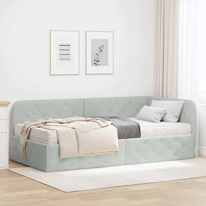 Cornice del letto ad angolo Grigio chiaro 90 x 190 cm Velluto | homemem39