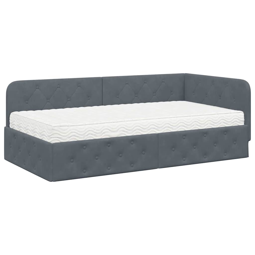 Cornice del letto ad angolo Grigio scuro 90 x 190 cm Velluto | homemem39