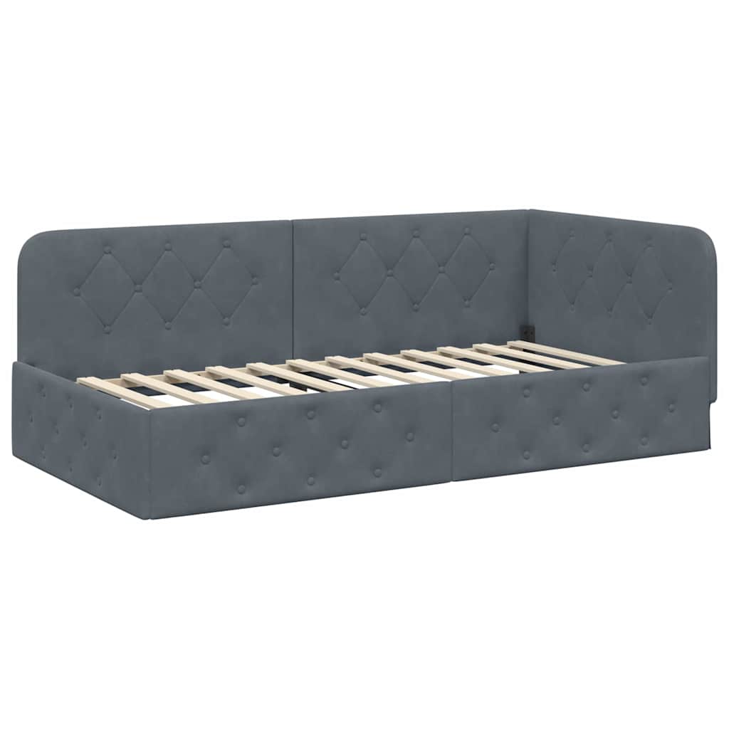 Cornice del letto ad angolo Grigio scuro 90 x 190 cm Velluto | homemem39