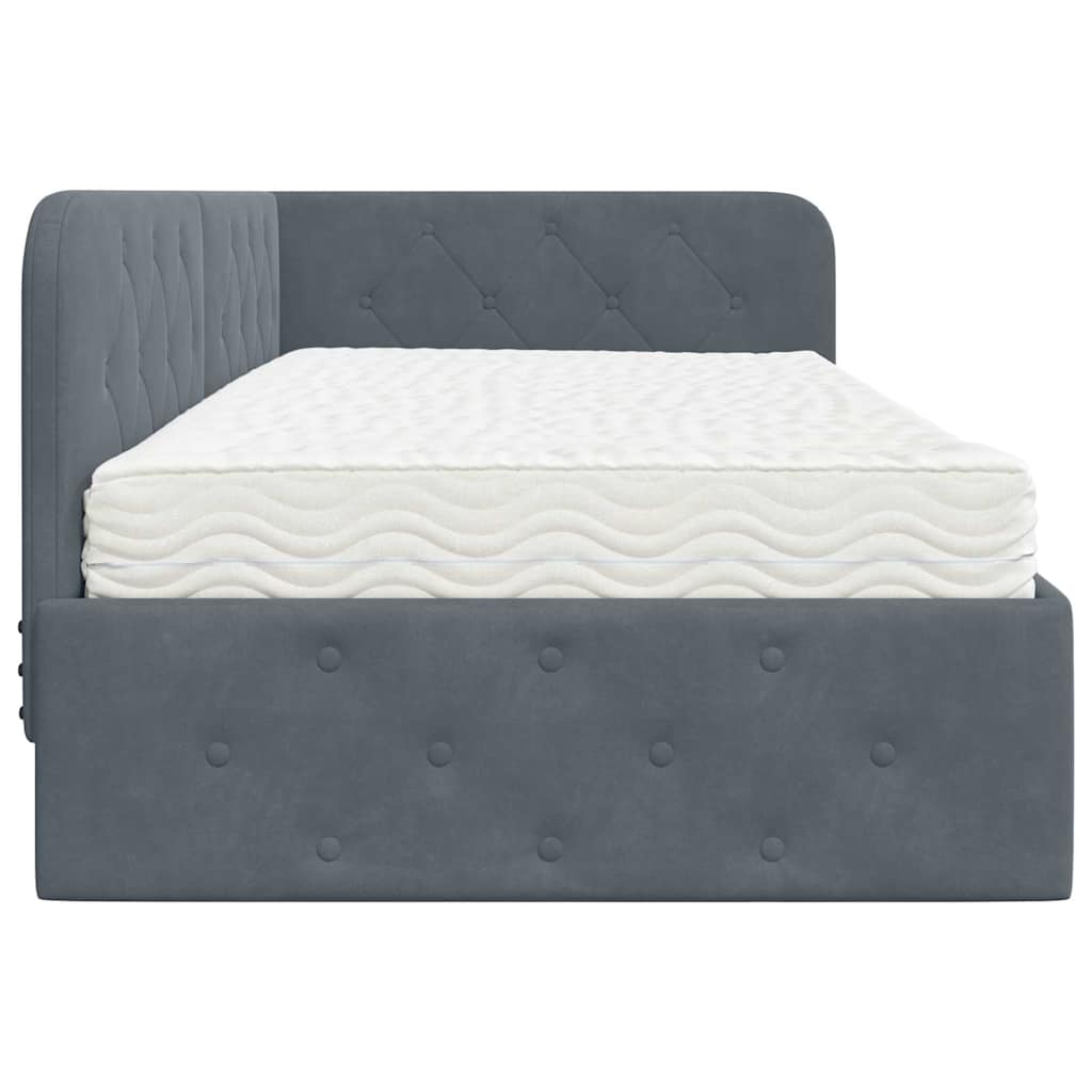 Cornice del letto ad angolo Grigio scuro 90 x 190 cm Velluto | homemem39