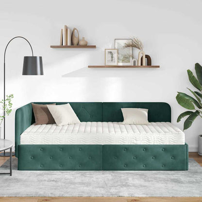 Cornice del letto ad angolo Verde Scuro 90 x 190 cm Velluto | homemem39
