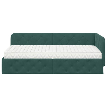 Cornice del letto ad angolo Verde Scuro 90 x 190 cm Velluto | homemem39