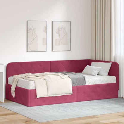 Cornice del letto ad angolo Rosso Vino 90 x 190 cm Velluto | homemem39