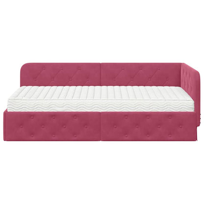 Cornice del letto ad angolo Rosso Vino 90 x 190 cm Velluto | homemem39