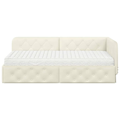 Cornice del letto ad angolo Crema 90 x 190 cm Velluto | homemem39