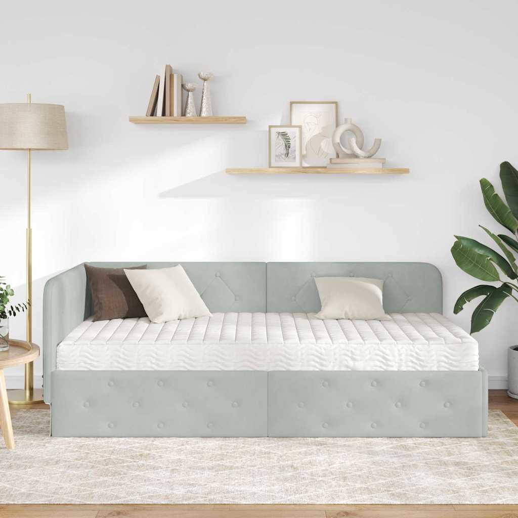 Cornice del letto ad angolo Grigio chiaro 90 x 200 cm Velluto | homemem39
