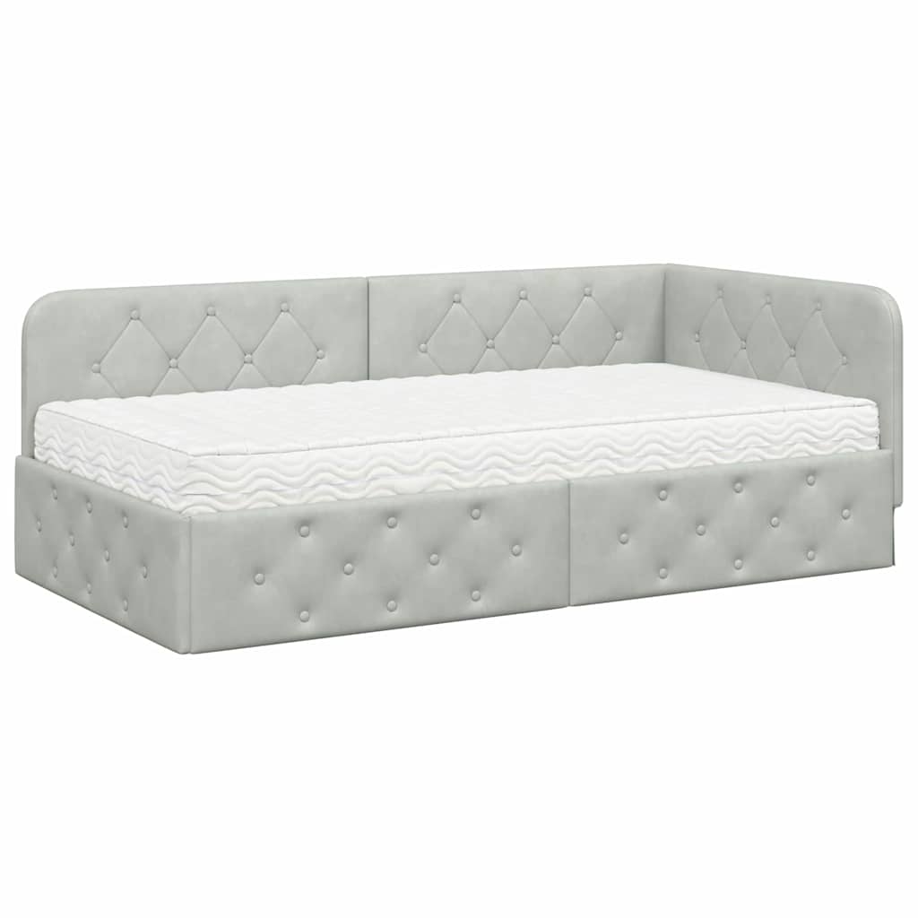 Cornice del letto ad angolo Grigio chiaro 90 x 200 cm Velluto | homemem39