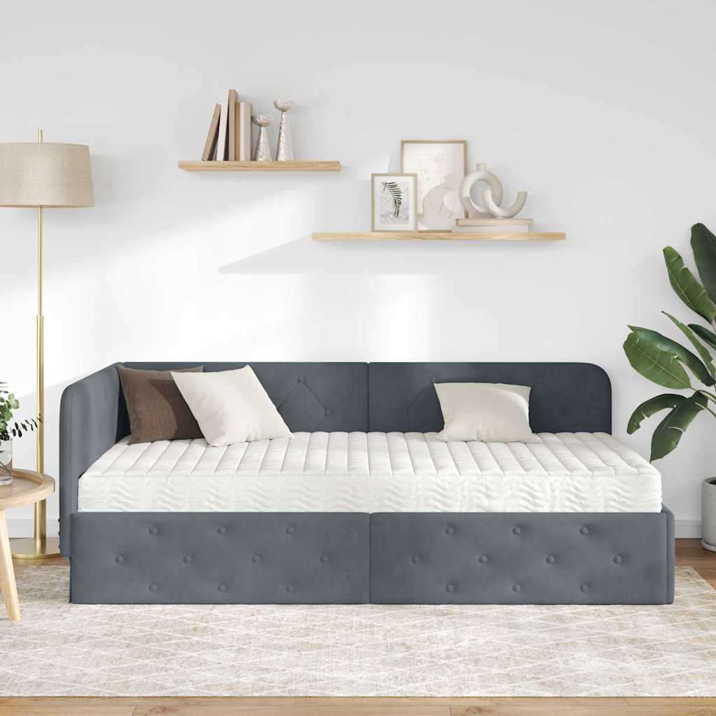 Cornice del letto ad angolo Grigio scuro 90 x 200 cm Velluto | homemem39