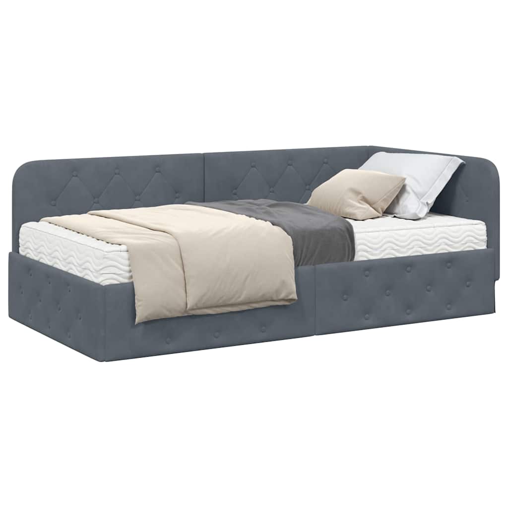 Cornice del letto ad angolo Grigio scuro 90 x 200 cm Velluto | homemem39
